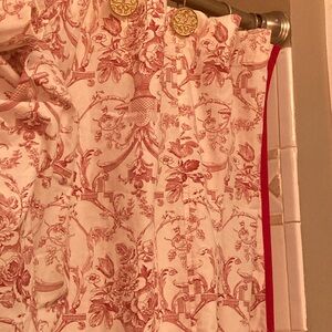 Elegant Red White Toile Nancy Myers Style Cotton Floral Shower Curtain 72”x66”